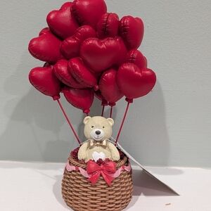 Heart Balloon Teddy Bear Basket - Red